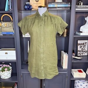 J.Crew Olive Green Baird McNutt Irish Linen Shirt Dress – Size XXSP